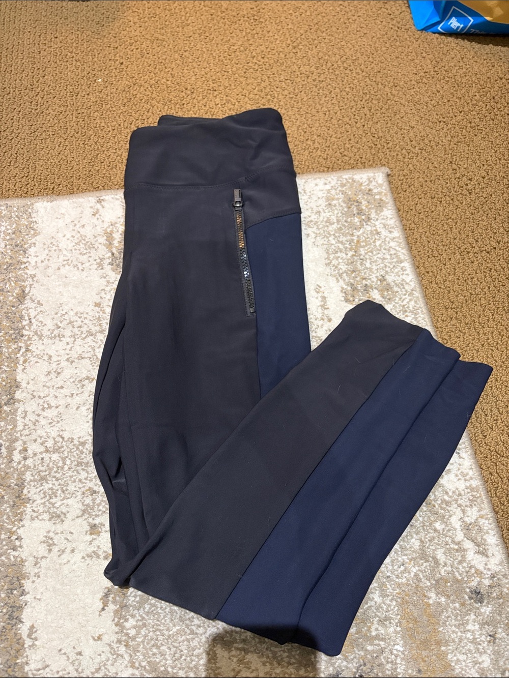 Athleta Black and Navy Colorblock Performance Leggings